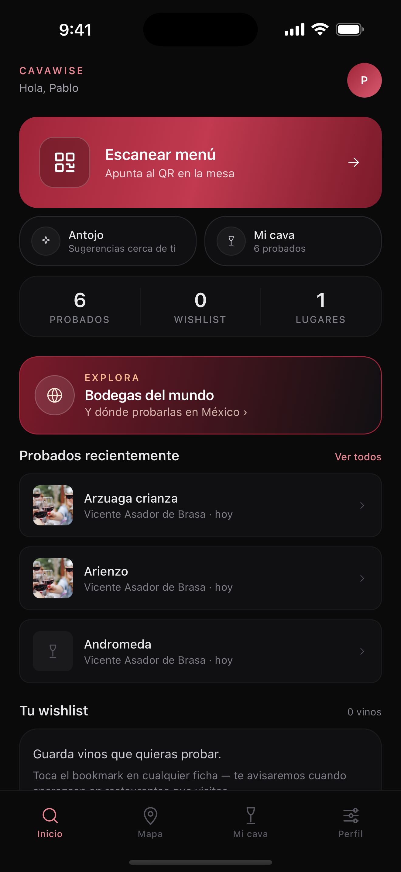 App Cavawise — Mi cava del comensal con vinos probados y wishlist